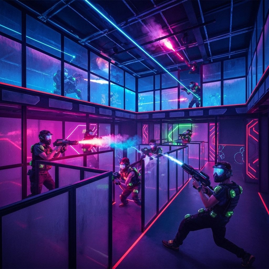 Laser Tag Siedlce - Cyber Arena - nowoczesna arena laser tag z futurystycznymi neonowymi światłami i profesjonalnym sprzętem